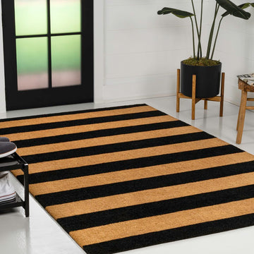 Sutton Modern Coastal Striped Coir Area Rug